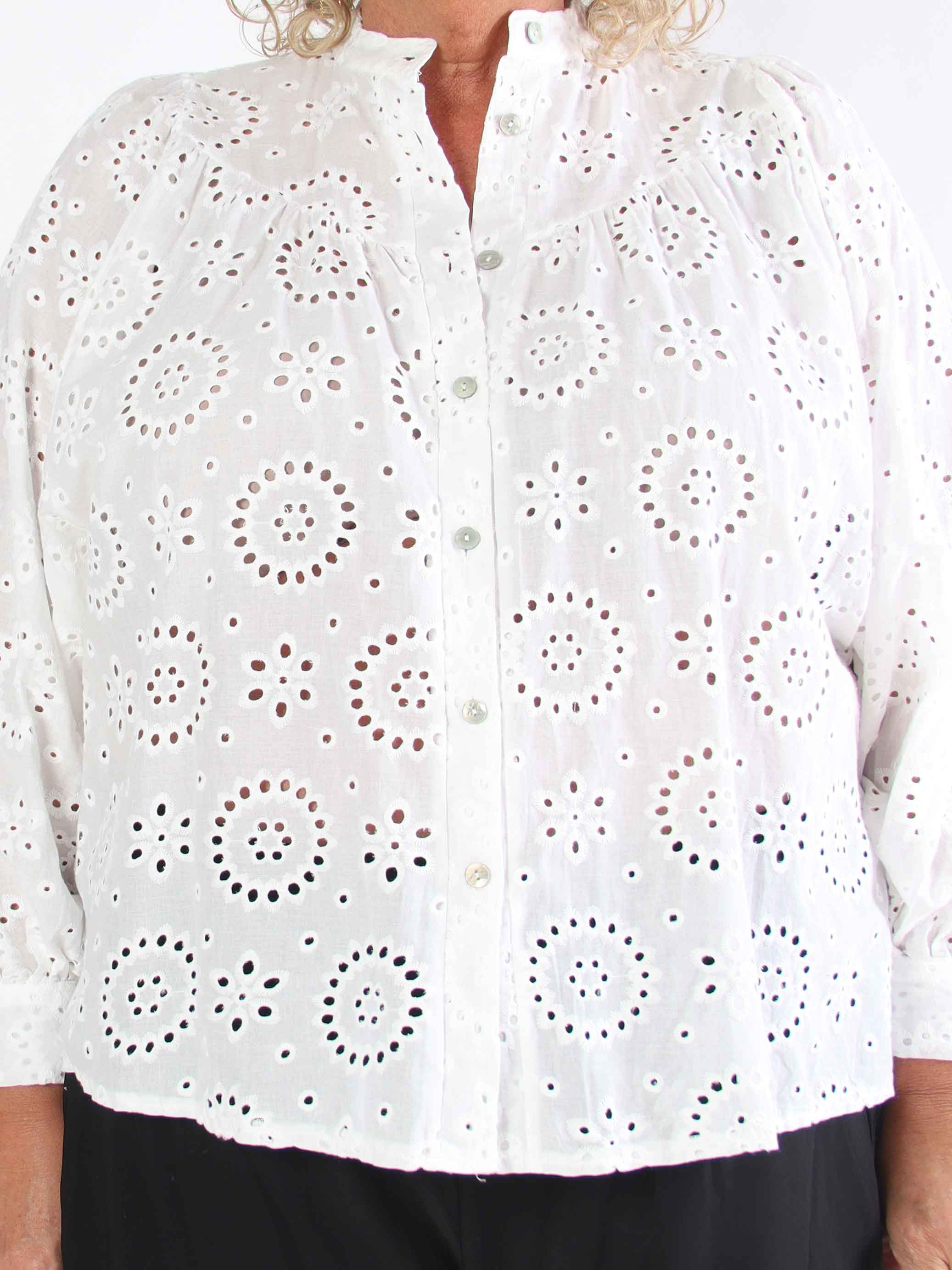 Bree - broderie anglaise bomullstunika i stor storlek